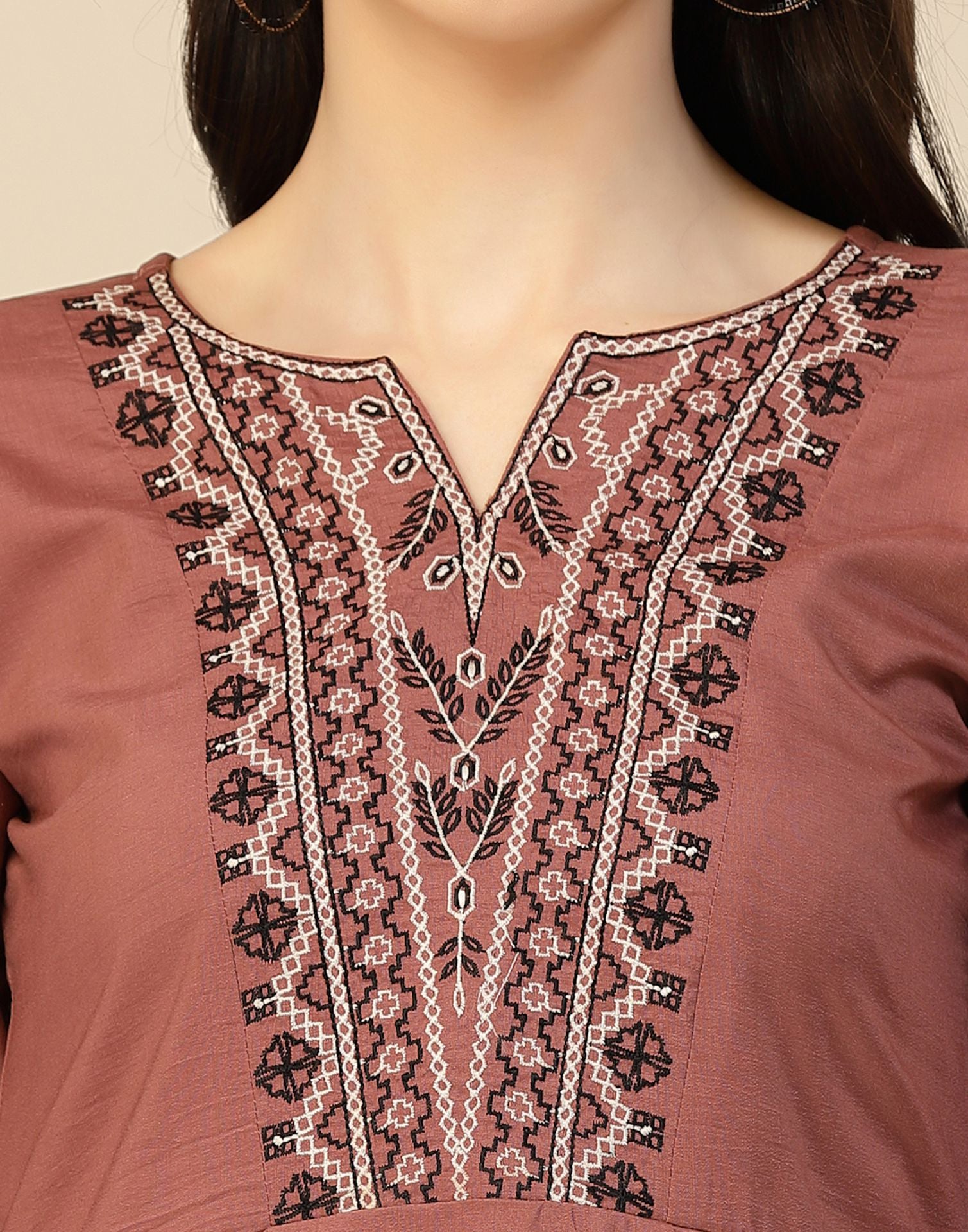 Brown Rayon Embroidery Tunic Short Kurta | Leemboodi