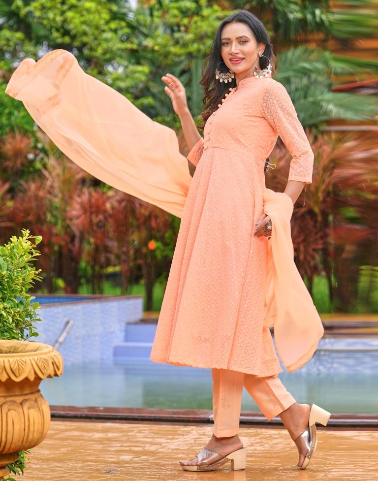 Peach/Orange Floral Kurti With Pant And Dupatta Set .Pure Versatile Cotton.  | Laces and Frills | Laces and Frills