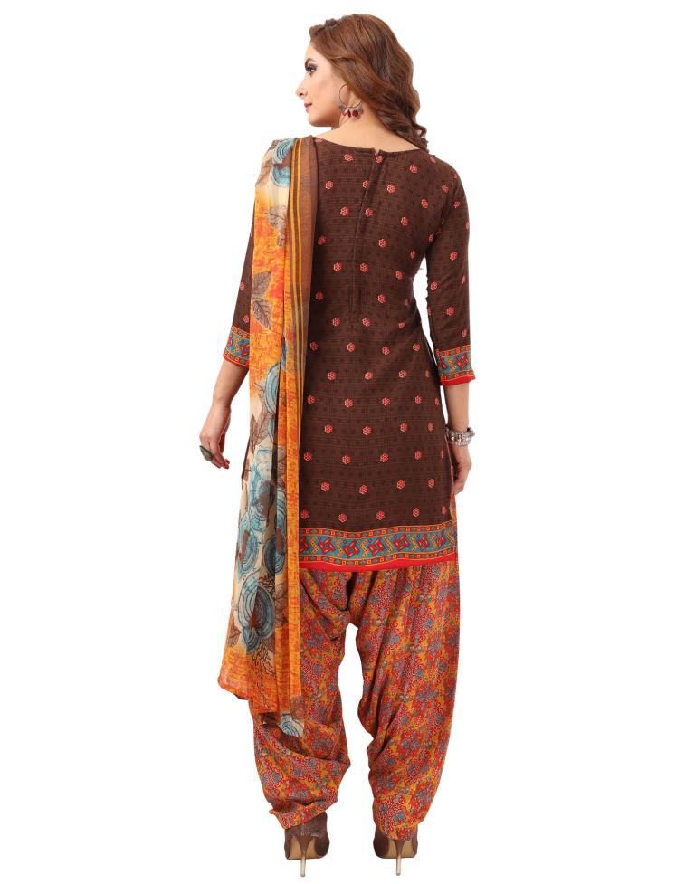 Stupendous Brown Printed Unstitched Salwar Suit | Leemboodi
