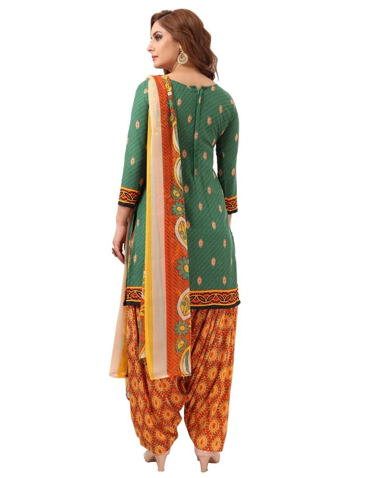 Mind Blowing Green Printed Unstitched Salwar Suit | Leemboodi