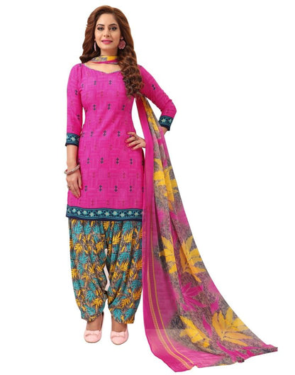 Marvelous Hot Pink Printed Unstitched Salwar Suit | Leemboodi