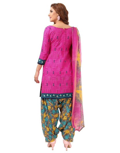 Marvelous Hot Pink Printed Unstitched Salwar Suit | Leemboodi