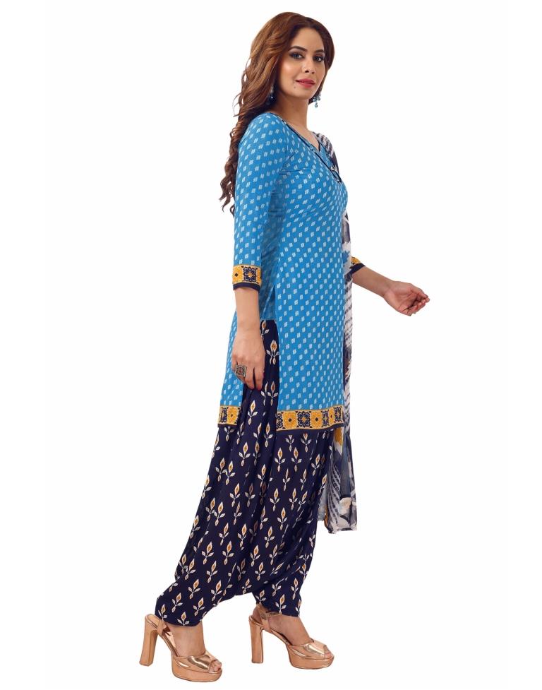 Pleasant Sky Blue Printed Unstitched Salwar Suit | Leemboodi