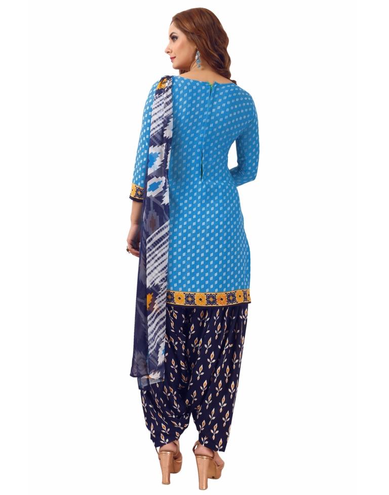 Pleasant Sky Blue Printed Unstitched Salwar Suit | Leemboodi