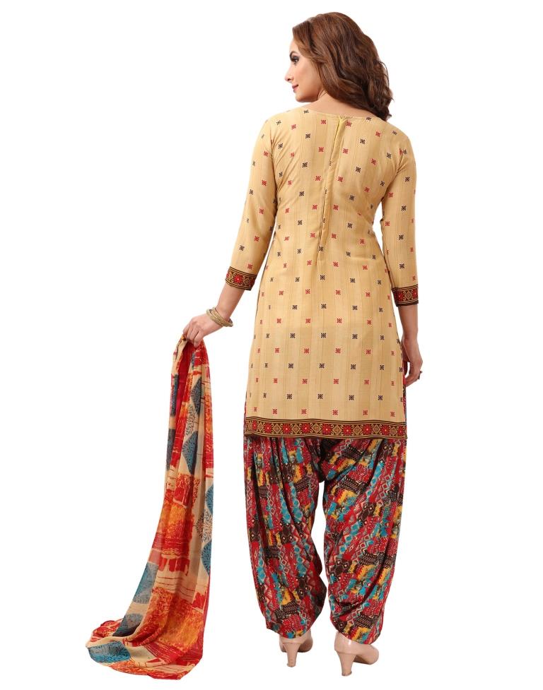 Stylish Cream Printed Unstitched Salwar Suit | Leemboodi