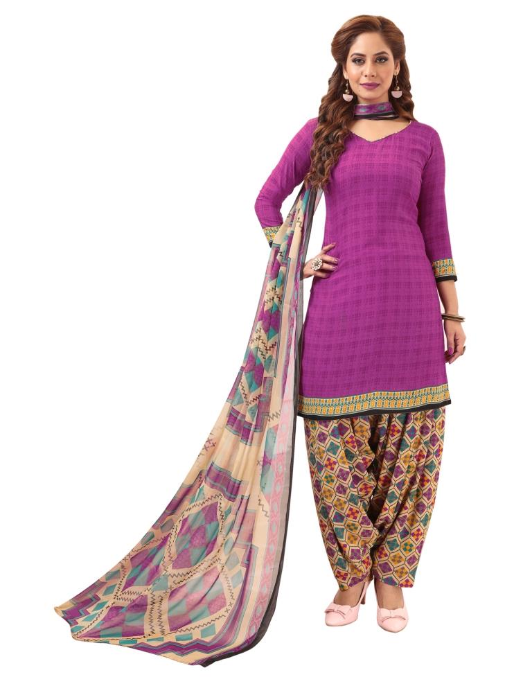 Graceful Magenta Printed Unstitched Salwar Suit | Leemboodi
