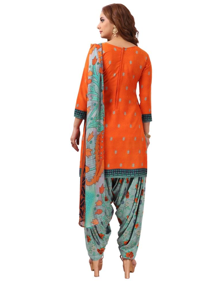 Beautiful Red Orange Printed Unstitched Salwar Suit | Leemboodi