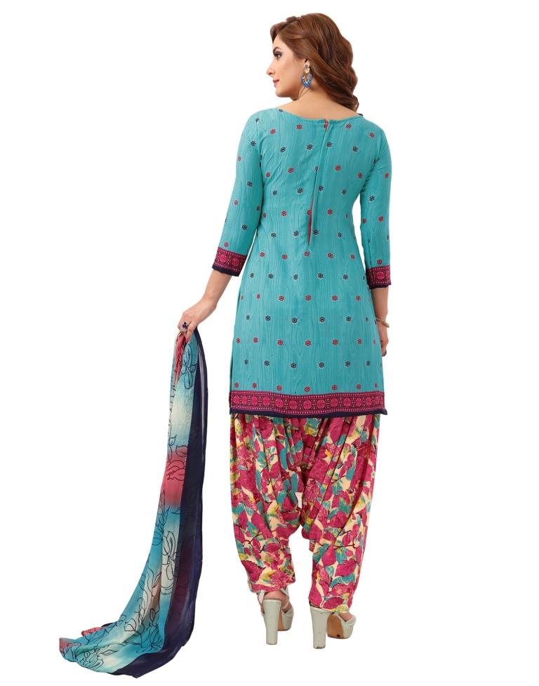 Modish Sky Blue Printed Unstitched Salwar Suit | Leemboodi