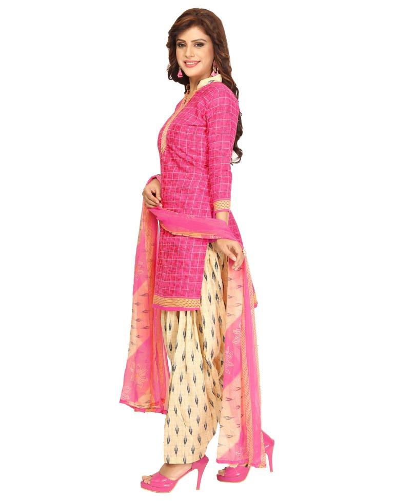 Royal Baby Pink Printed Unstitched Salwar Suit | Leemboodi