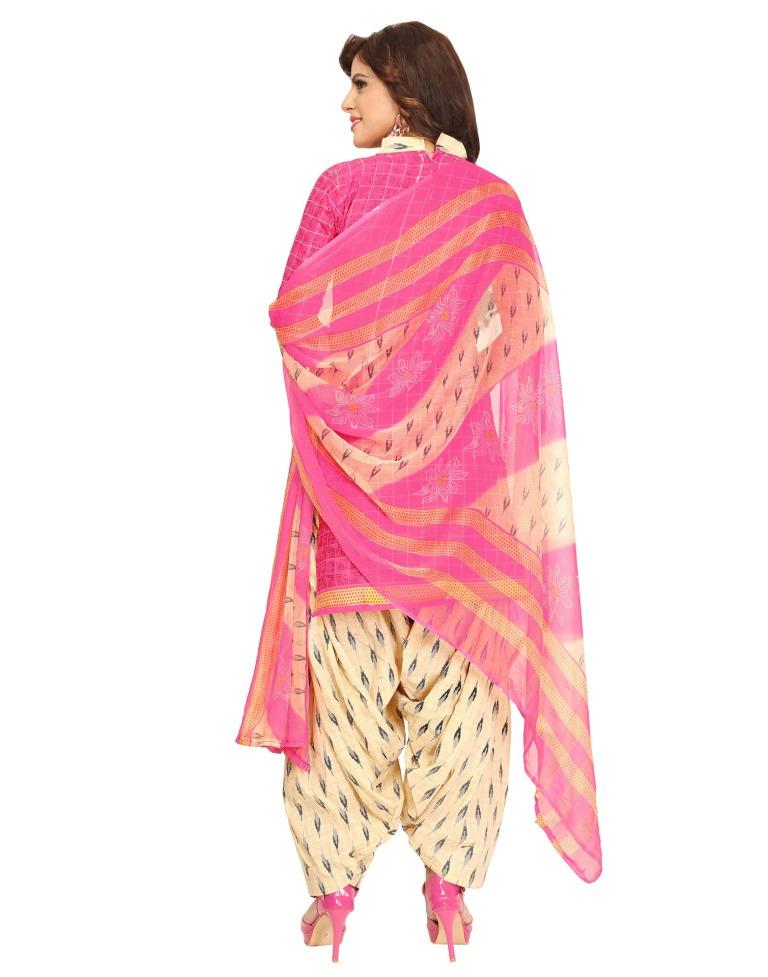 Royal Baby Pink Printed Unstitched Salwar Suit | Leemboodi