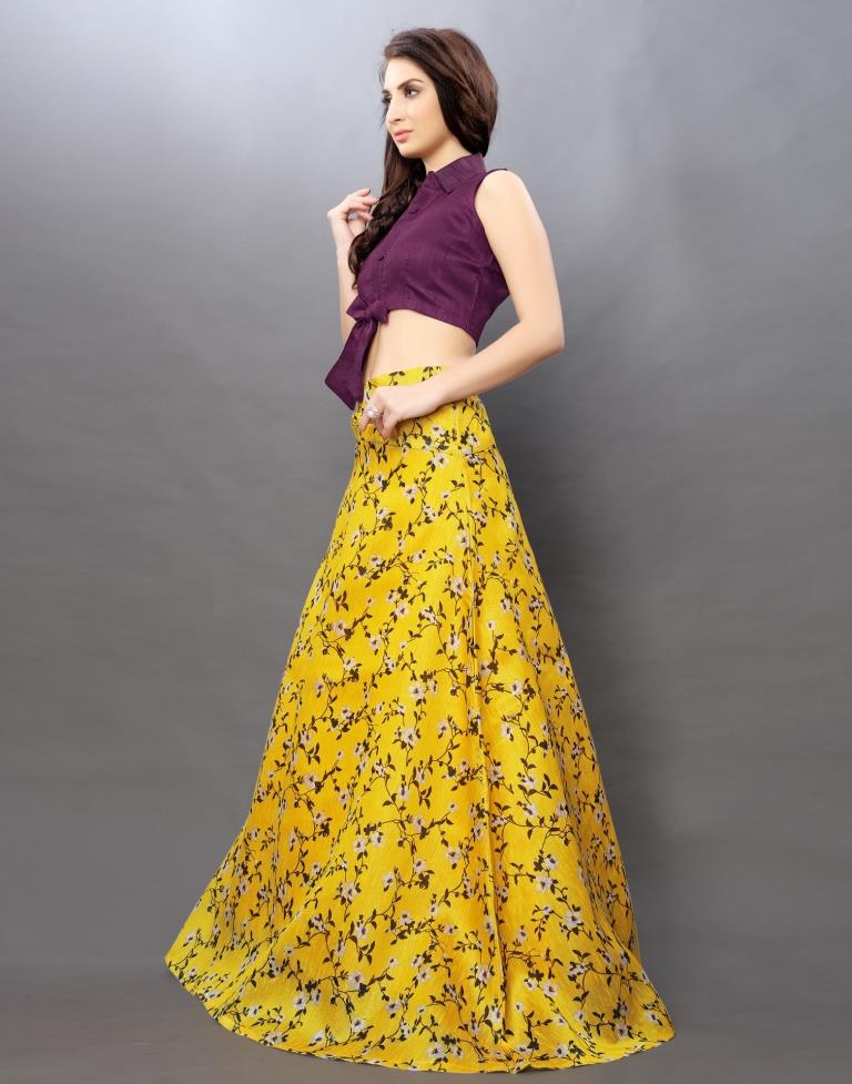 Charismatic Yellow Coloured Bhagalpuri Silk Digital Floral Printed Casual Wear Lehenga | Leemboodi