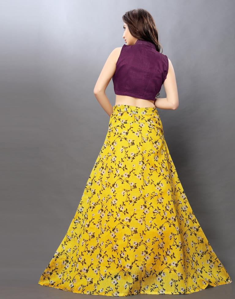 Charismatic Yellow Coloured Bhagalpuri Silk Digital Floral Printed Casual Wear Lehenga | Leemboodi
