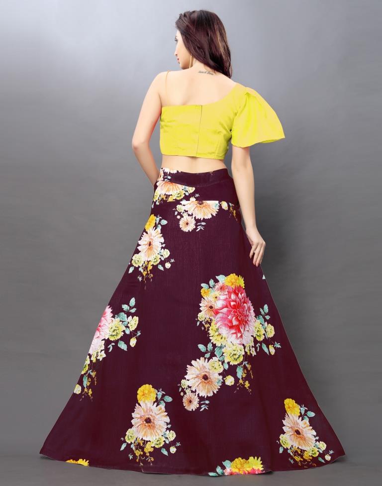 Impressive Brown Coloured Bhagalpuri Silk Digital Floral Printed Casual Wear Lehenga | Leemboodi