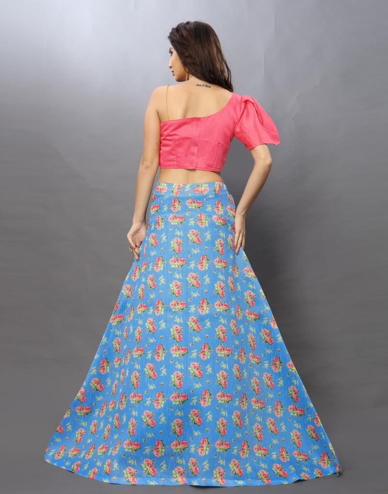 Stylish Sky Blue Coloured Bhagalpuri Silk Digital Floral Printed Casual Wear Lehenga | Leemboodi
