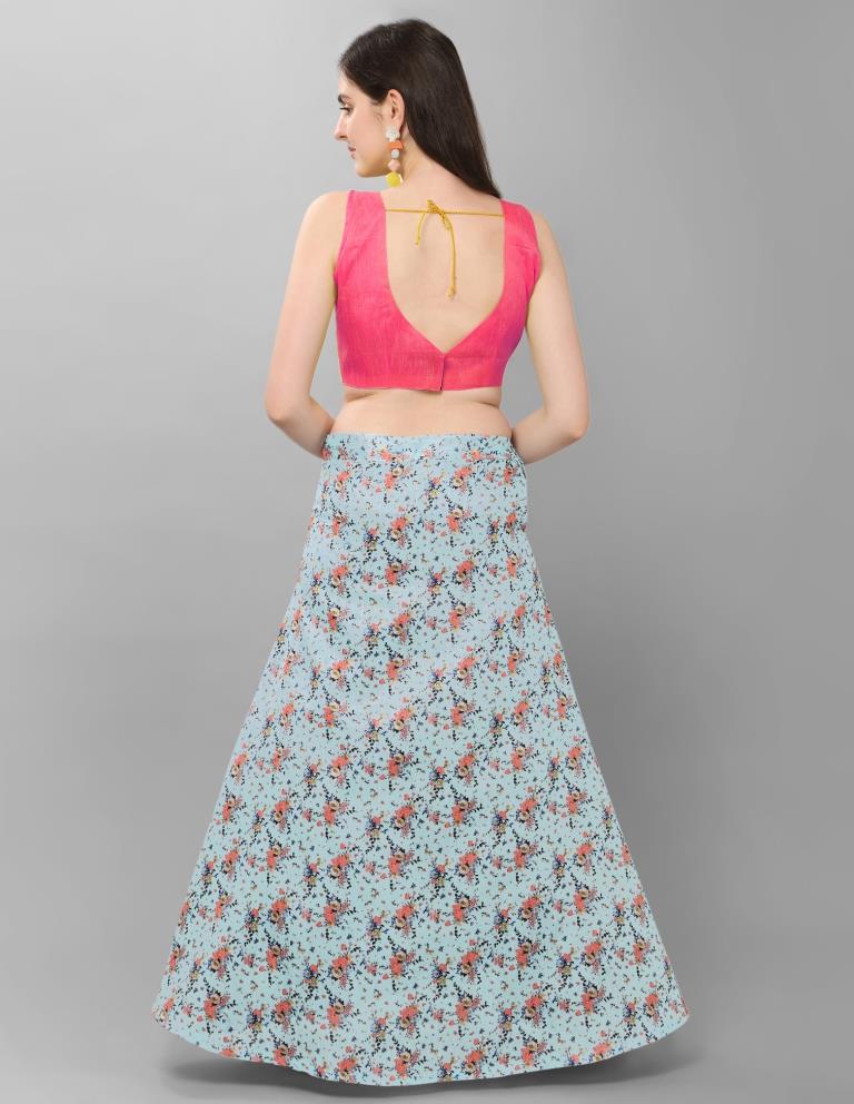 Bewitching Blue Coloured Bhagalpuri Silk Digital Floral Printed Casual Wear Lehenga | Leemboodi