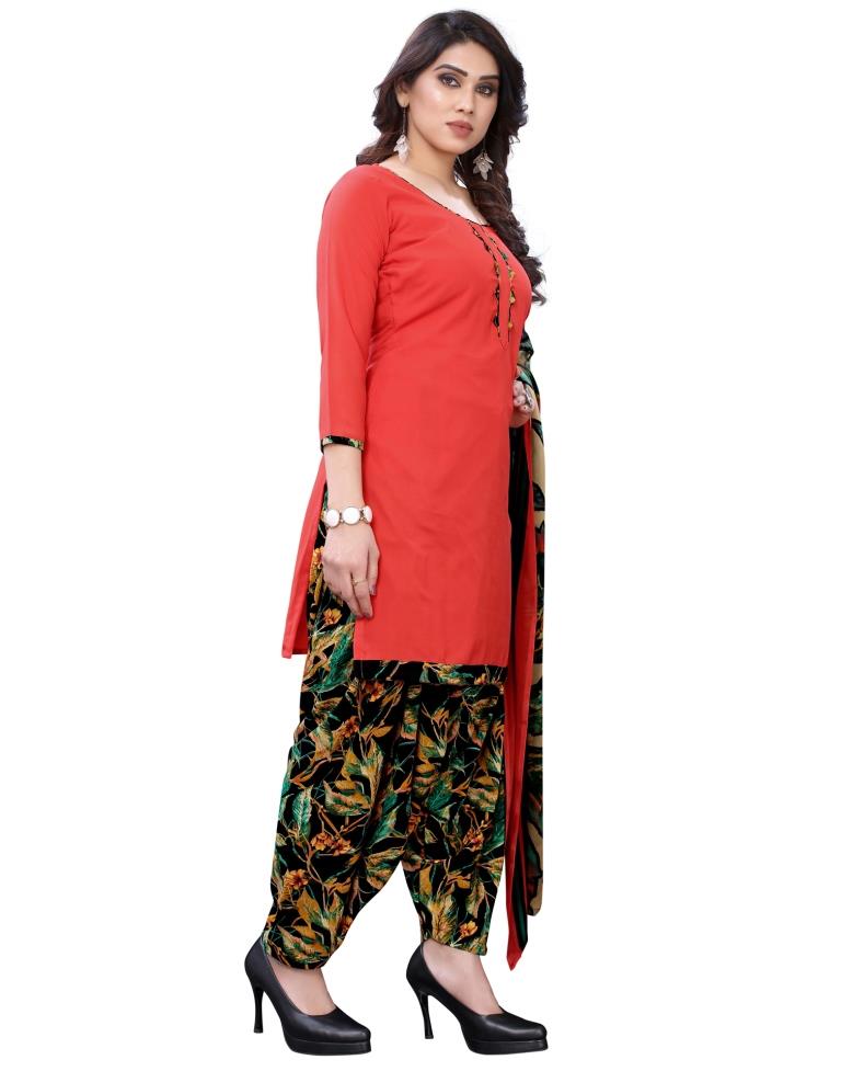 Enthralling Crimson Red Printed Unstitched Salwar Suit | Leemboodi