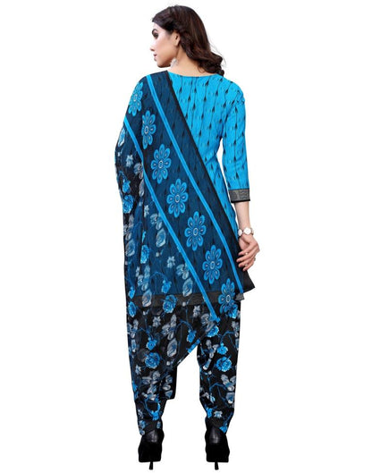 Glitzy Blue Printed Unstitched Salwar Suit | Leemboodi