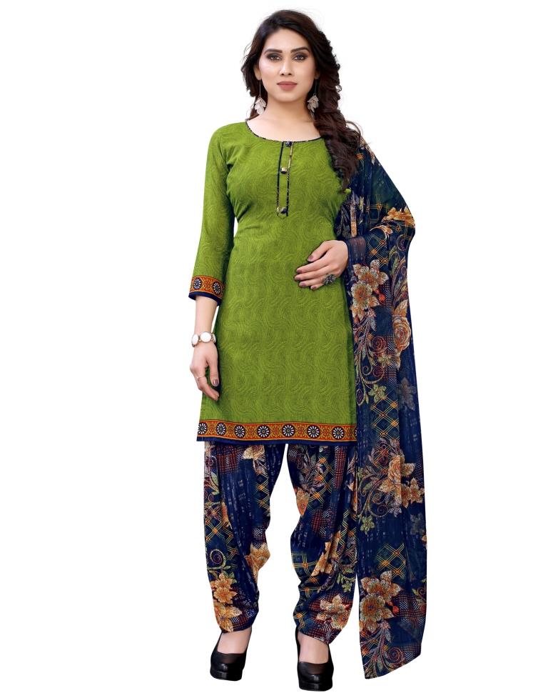 Angellic Olive Green Printed Unstitched Salwar Suit | Leemboodi
