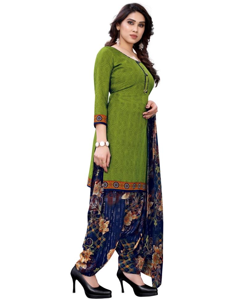 Angellic Olive Green Printed Unstitched Salwar Suit | Leemboodi