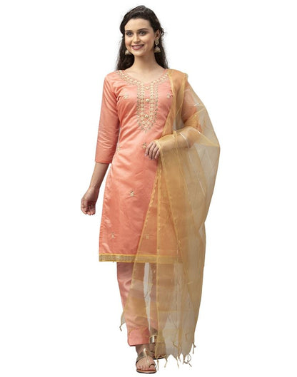 Divine Peach Cotton Hand Work Unstitched Salwar Suit | Leemboodi