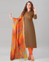 Designer Brown Cotton Embriodery Unstitched Salwar Suit | Leemboodi