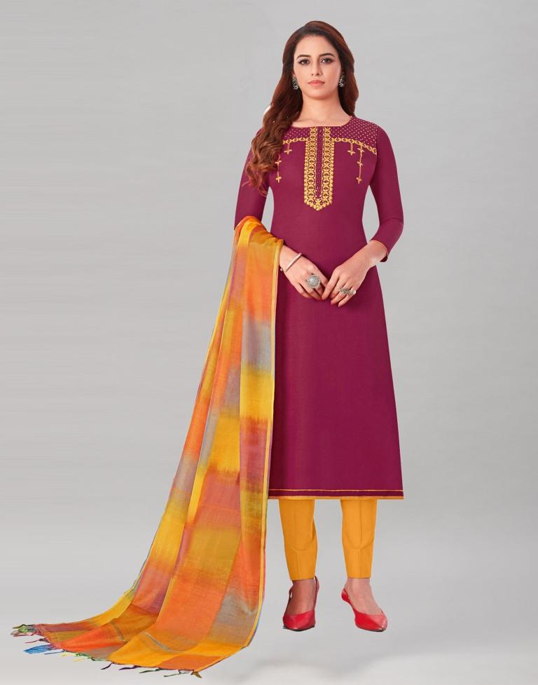 Enriching Maroon Cotton Embriodery Unstitched Salwar Suit | Leemboodi