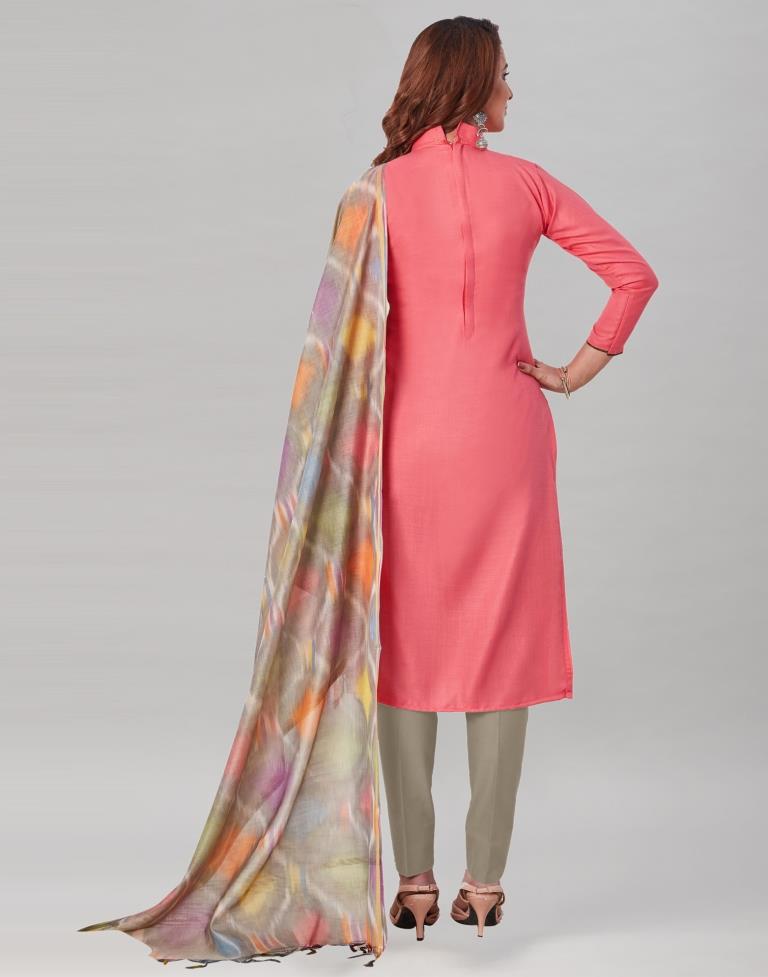 Fantastic Punch Pink Cotton Embriodery Unstitched Salwar Suit | Leemboodi