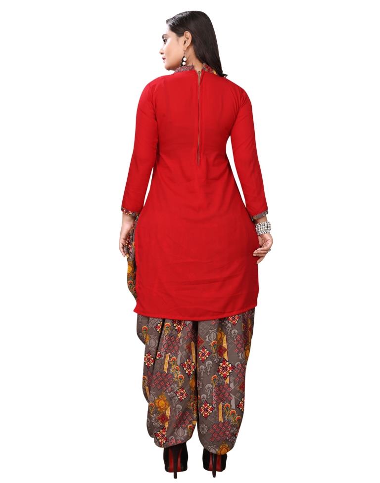 Fantastic Red Printed Unstitched Salwar Suit | Leemboodi