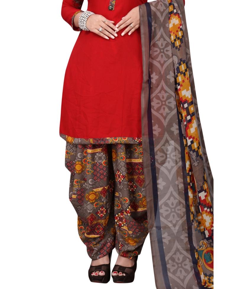 Fantastic Red Printed Unstitched Salwar Suit | Leemboodi