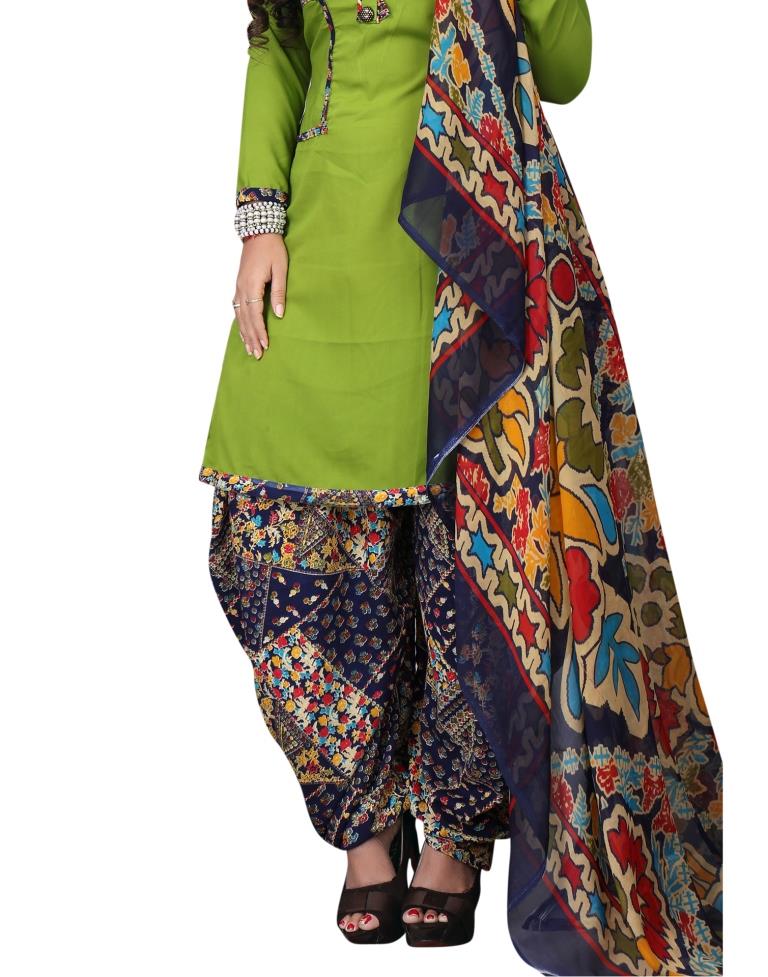 Majestic Olive Green Printed Unstitched Salwar Suit | Leemboodi