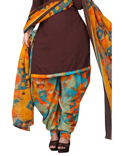 Aesthetic Brown Printed Unstitched Salwar Suit | Leemboodi