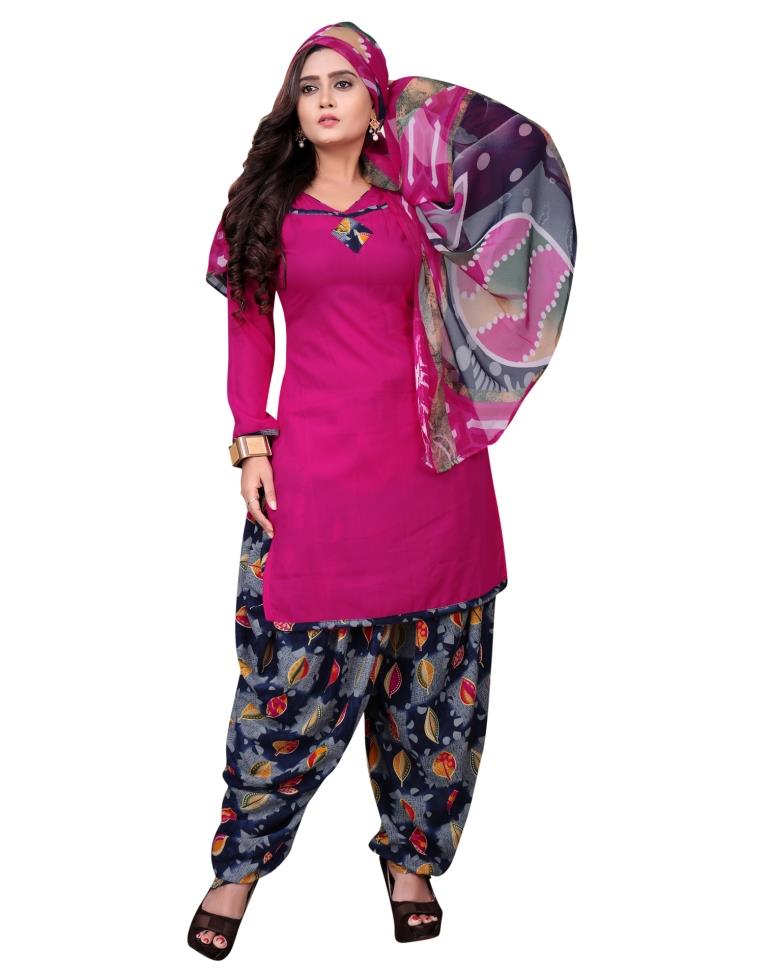 Amiable Hot Pink Printed Unstitched Salwar Suit | Leemboodi
