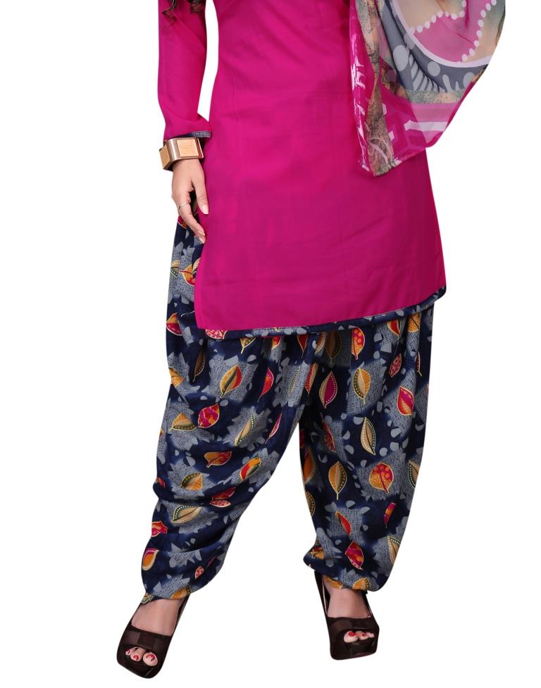 Amiable Hot Pink Printed Unstitched Salwar Suit | Leemboodi
