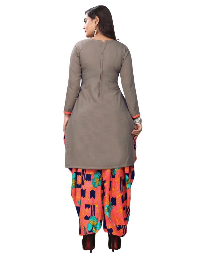 Adorable Stone Grey Printed Unstitched Salwar Suit | Leemboodi