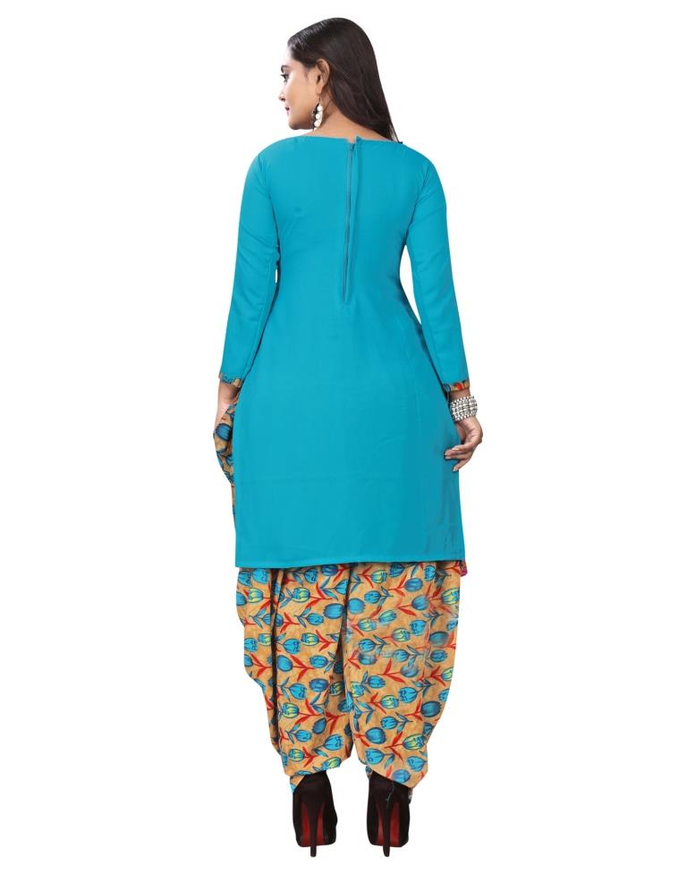 Dashing Sky Blue Printed Unstitched Salwar Suit | Leemboodi