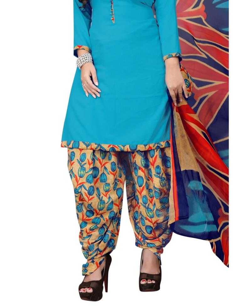 Dashing Sky Blue Printed Unstitched Salwar Suit | Leemboodi