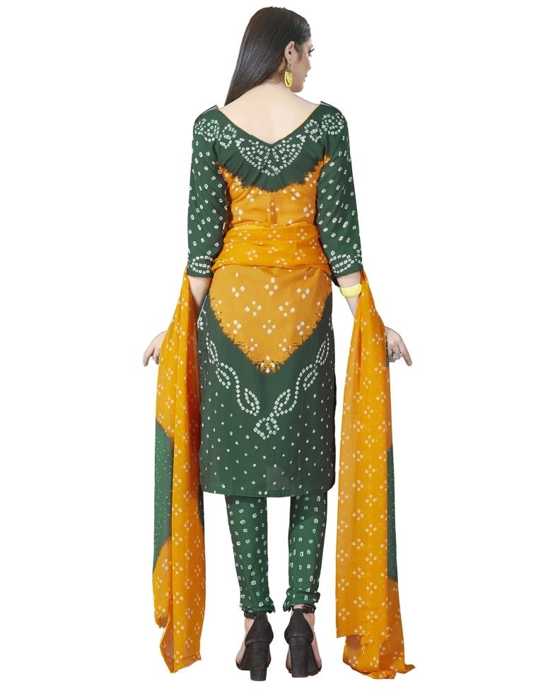 Versatile Dark Green Bandhani Printed Unstitched Salwar Suit | Leemboodi