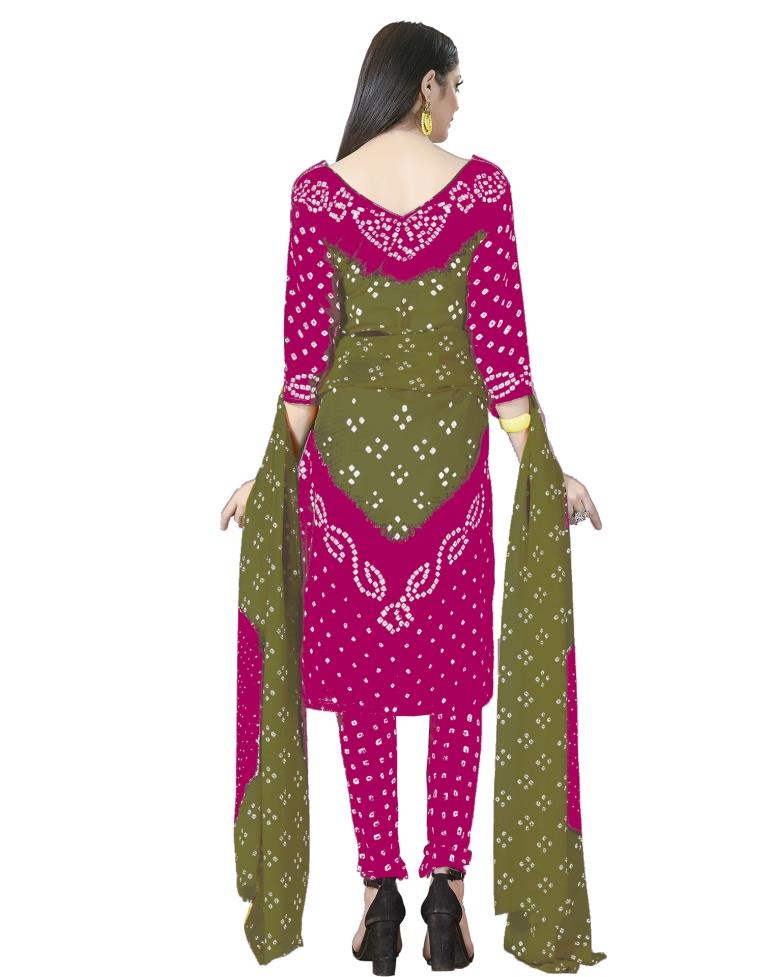 Delightful Pink Bandhani Printed Unstitched Salwar Suit | Leemboodi