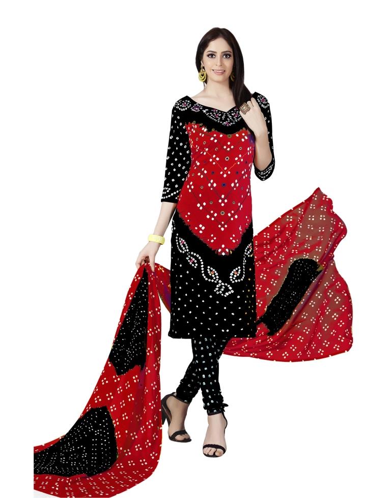 Charming Black Bandhani Printed Unstitched Salwar Suit | Leemboodi