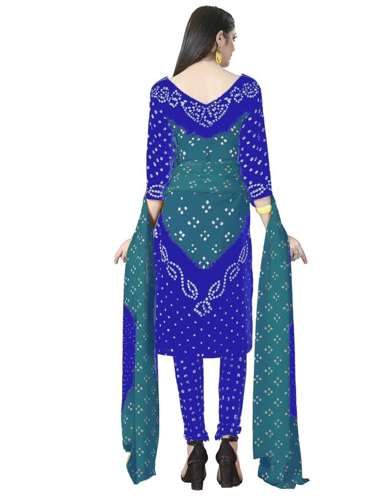 Dazzling Royal Blue Bandhani Printed Unstitched Salwar Suit | Leemboodi