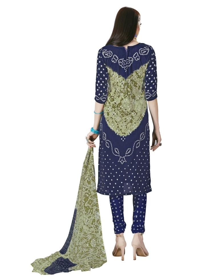 Exuberant Navy Blue Bandhani Printed Unstitched Salwar Suit | Leemboodi