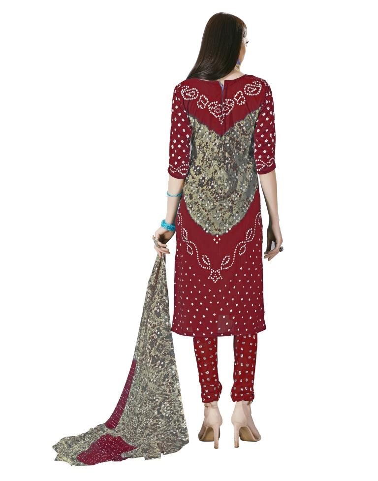 Eye Catching Maroon Bandhani Printed Unstitched Salwar Suit | Leemboodi