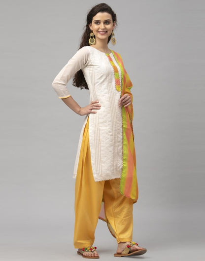 Definitive Off White Cotton Embroidered Unstitched Salwar Suit | Leemboodi