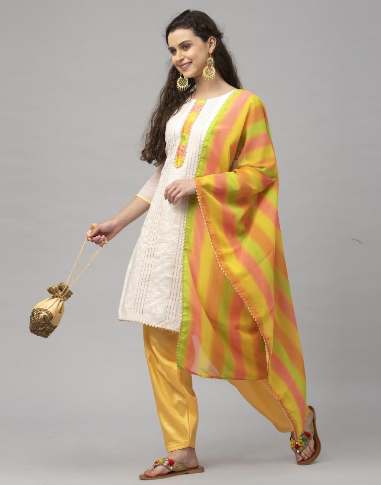 Definitive Off White Cotton Embroidered Unstitched Salwar Suit | Leemboodi