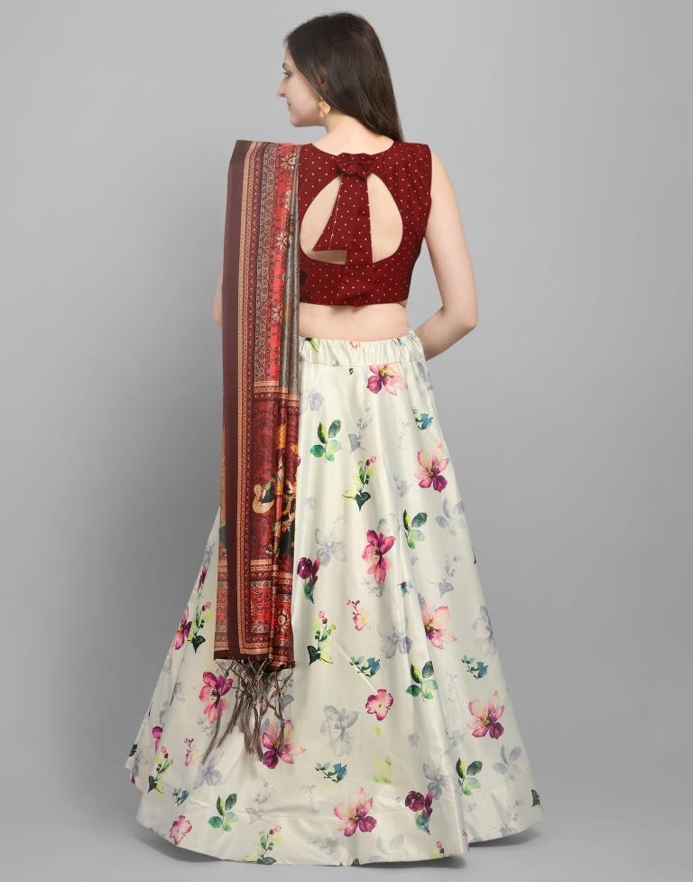 Modish Beige Coloured Poly Silk Digital Printed Casual Wear Lehenga | Leemboodi