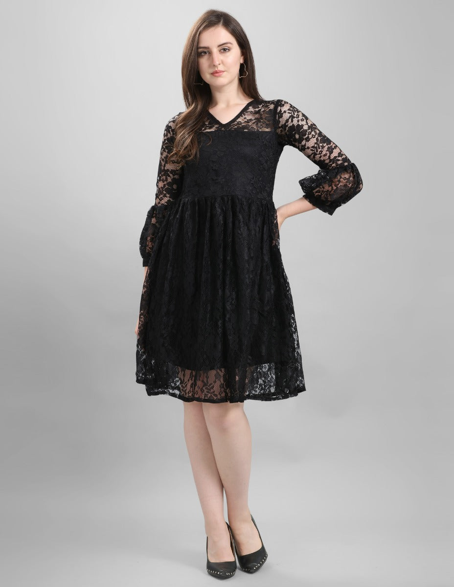 Black Coloured Net Russell Net Dress | Leemboodi