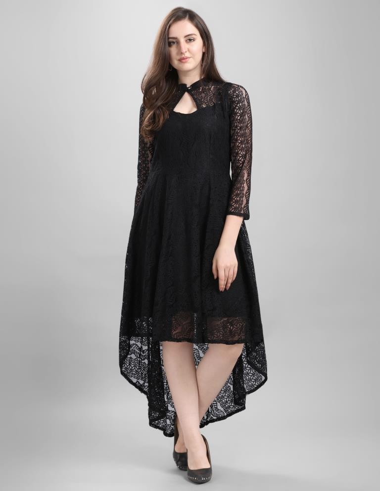 Black Coloured Net Russell Net Dress | Leemboodi