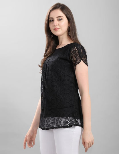 Fab Black Coloured Net Russell Net Partywear Top | Leemboodi