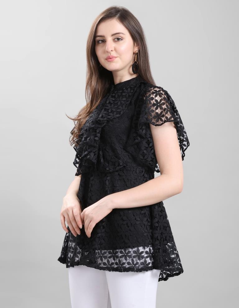 Bewitching Black Coloured Net Russell Net Partywear Top | Leemboodi