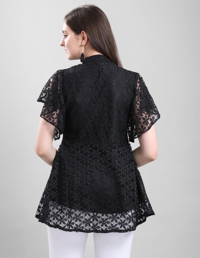 Bewitching Black Coloured Net Russell Net Partywear Top | Leemboodi